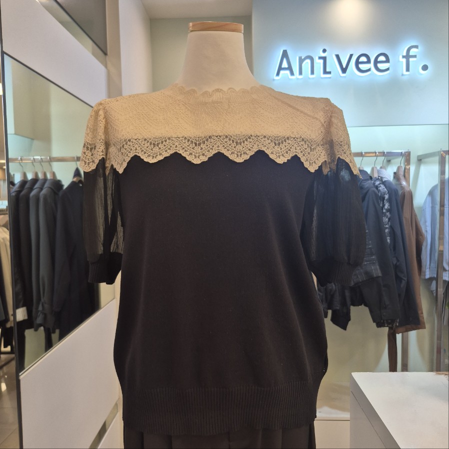 아니베에프 뉴코아울산아울렛 Anivee f. 어깨 레이스 반팔 니트 A64KPO500_이미지