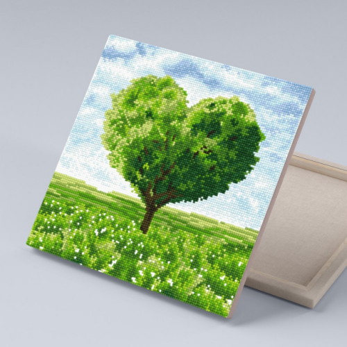 아이러브페인팅 DIY 캔버스형 보석십자수 그린 하트 트리