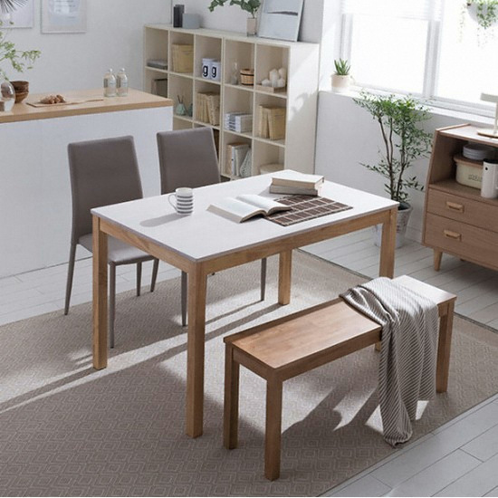 리바트 뉴시나몬 원목 식탁 1200 (토핑체어2개+벤치1개)_이미지