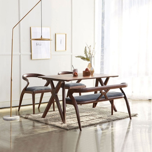 스코나 레이든 호두나무 월넛 원목 식탁 1500 (의자2개+벤치1개)_이미지