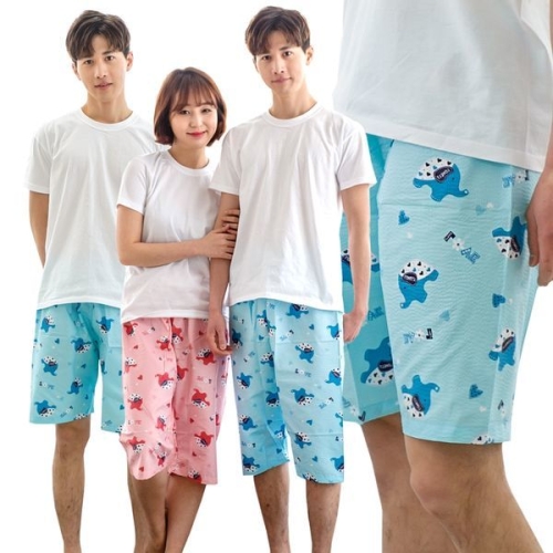 하이앤로우 하이앤로우 커플파자마 잠옷바지 5부 7부 엠보 홈웨어 블루 핑크 러브리코끼리 HL-WPJ7-0007_이미지