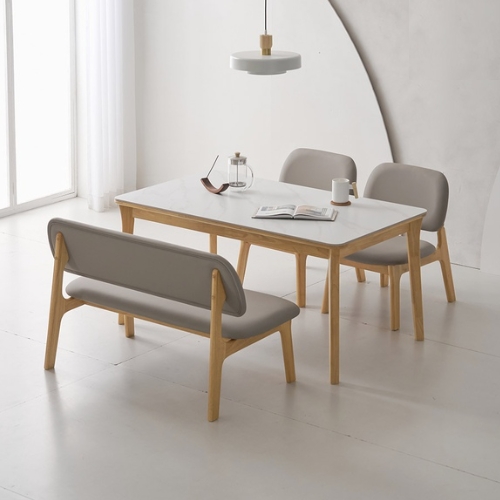 라로퍼니처 뉴턴 포세린 통세라믹 낮은 식탁 1400 (의자2개+벤치1개)_이미지