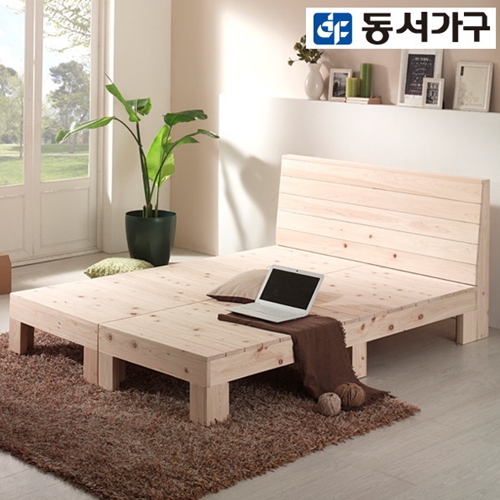 동서가구 편백나무 히노끼 통원목 침대 Q (매트별도)