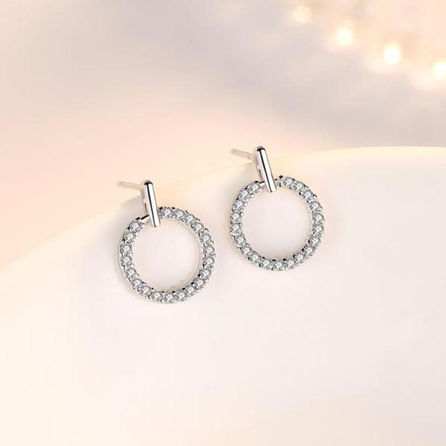 진짜 925 실버 여성의 NEW 보석 패션 라운드 크리스탈 지르콘 스터드 귀걸이 XY0257