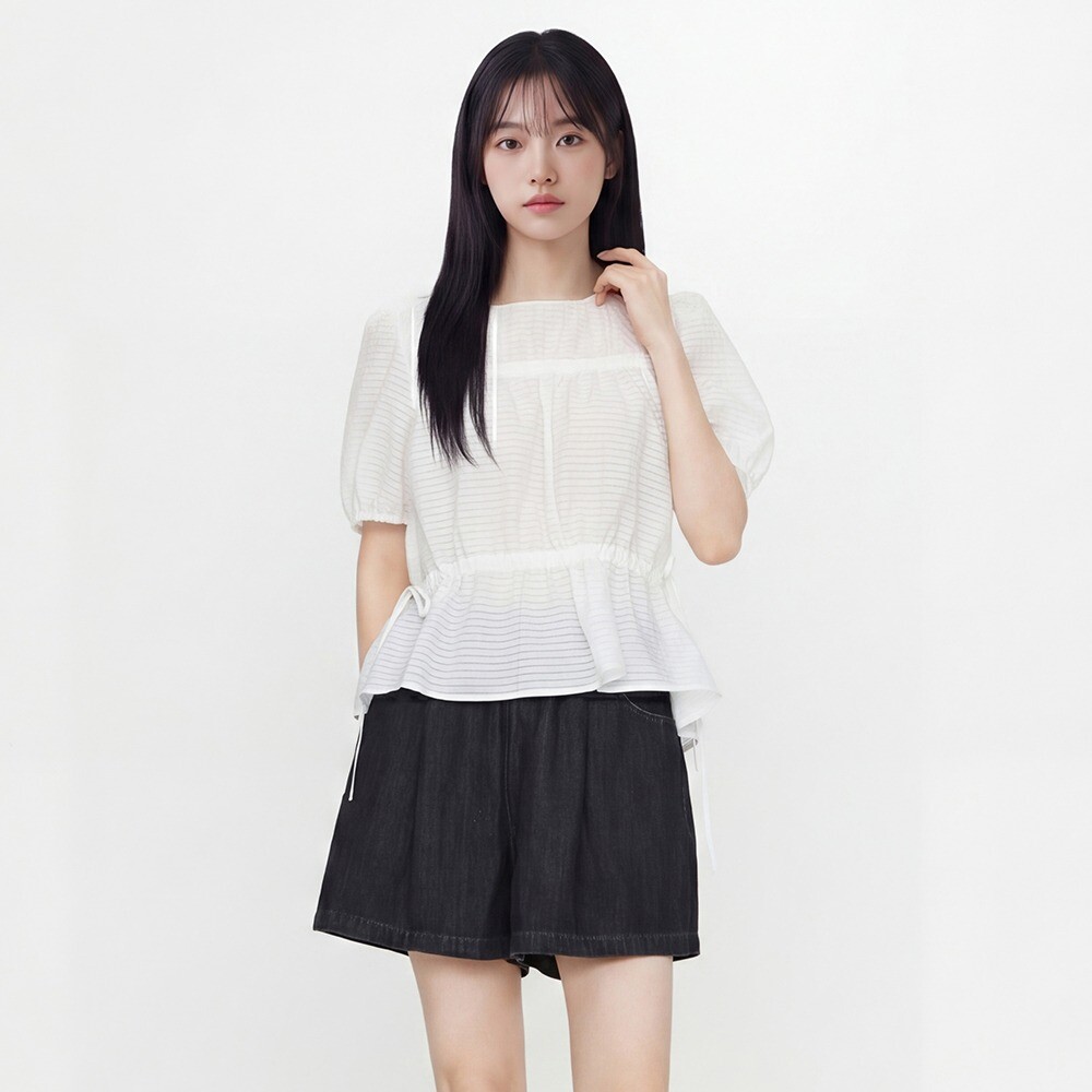 LAP 스타필드 수원 라운드넥 스트링 셔링 블라우스 AS2WB462_이미지