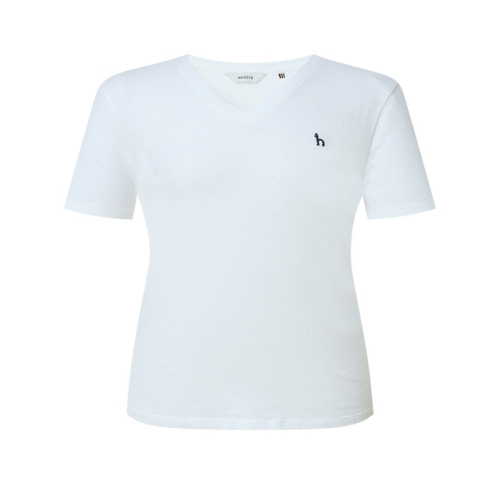 헤지스레이디스 여성 HSTS5BC38WT 에센셜 브이넥 린넨혼방 반팔 티셔츠 화이트_이미지