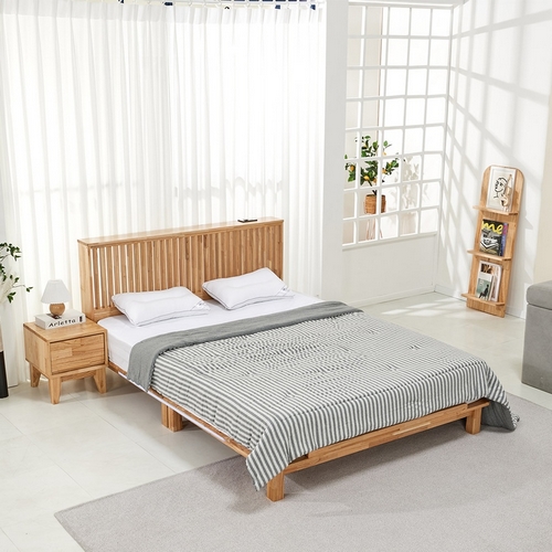 인우드 슈타일 1200 다리형 참죽 원목 LED침대 SS (매트별도)_이미지