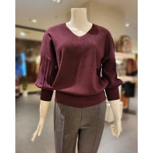 V넥 소매 퍼프 니트 티셔츠 KD3AE28AN