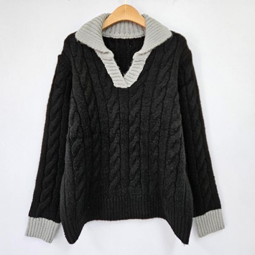 아이우먼 토글배색카라긴팔니트티 EBT609M512 빅사이즈