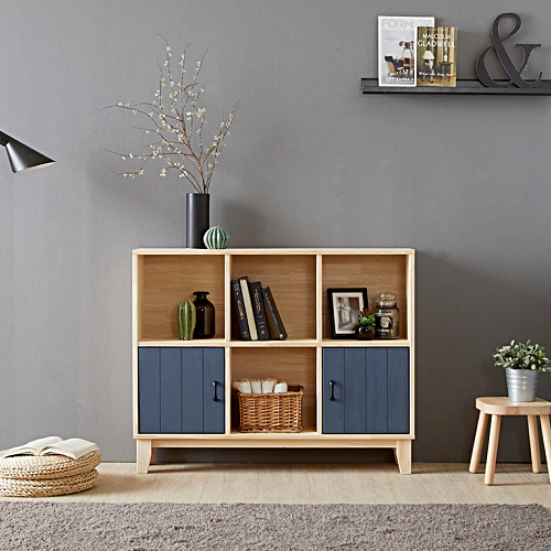 모노 스토리 2단 원목 도어도장형 책장