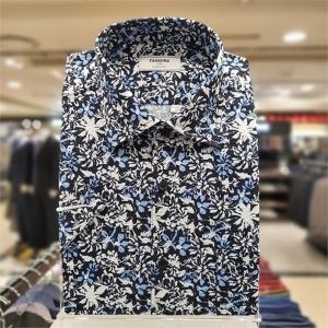  레노마 SH04 반팔 네이비 고 퀄리티 서커 플라워 프린트 구김 없는 일반핏 셔츠 RLUSGP-255