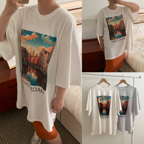 위쉬몰 MO 암스테르담반팔티셔츠 V208H509 빅사이즈 F 아이보리_이미지