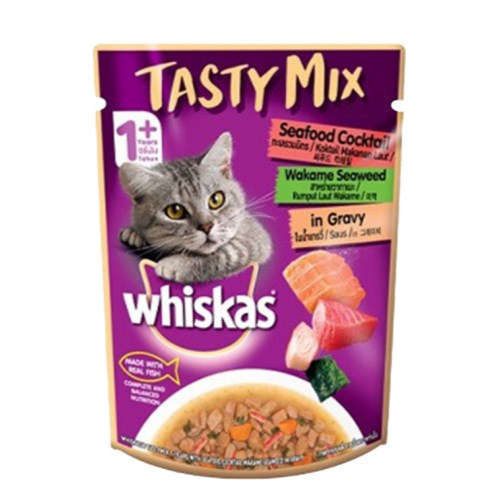  위스카스 테이스티믹스 씨푸드칵테일과 미역 in 그레이비 파우치 70g [28개]