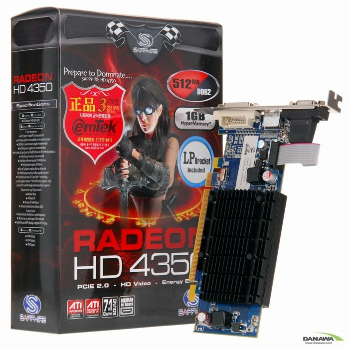 SAPPHIRE 라데온 HD 4350 DDR2 HDMI 512MB(S:1GB) 무소음 LP 이엠텍_이미지