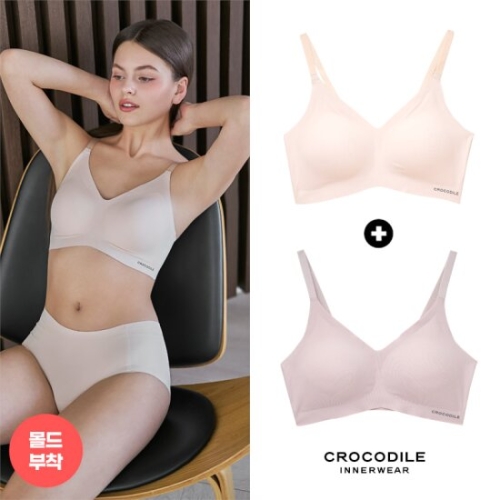 패션그룹형지 크로커다일 감탄브라 라이크라 쉘론 몰드부착 스트랩 브래지어 2종 (라이트베이지+퍼플그레이)
