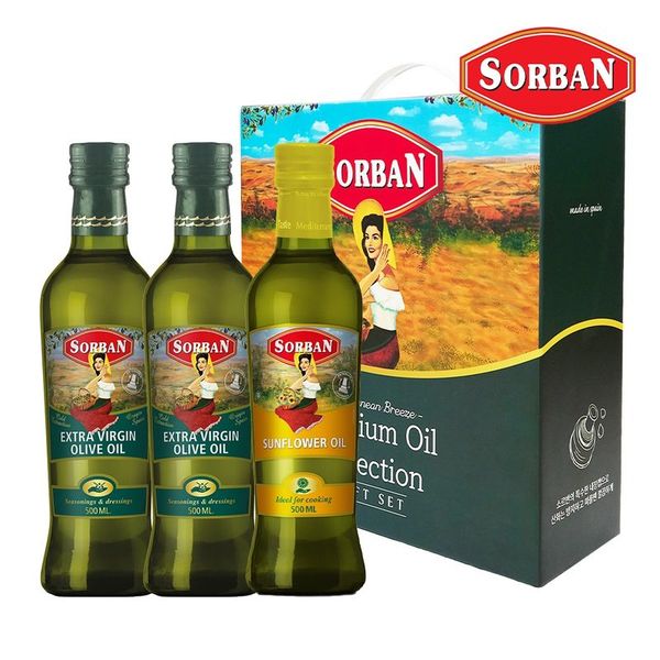 소르반 엑스트라 버진 올리브오일 500ml 2개 + <b>해바라기유</b> 500ml 선물세트