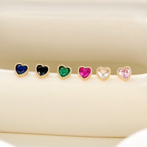 비앤비골드 14K 그레인 하트 컬러 큐빅 피어싱 한쪽 JAE40380