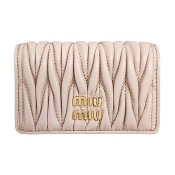 미우미우 마드라스 로고 가죽 지갑 파우더 핑크 151056103