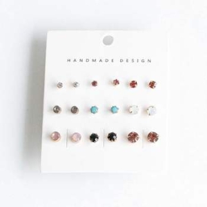 폭스타일 18개 XQ17ED16 1세트 컬러 포인트 큐빅 귀걸이