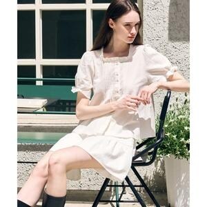 드로우핏 DRAW FIT DRAWFIT WOMEN 핀턱 셔링 <b>퍼프</b> 반팔 <b>블라우스</b> WHITE DFWMSH5208WH 418155 M