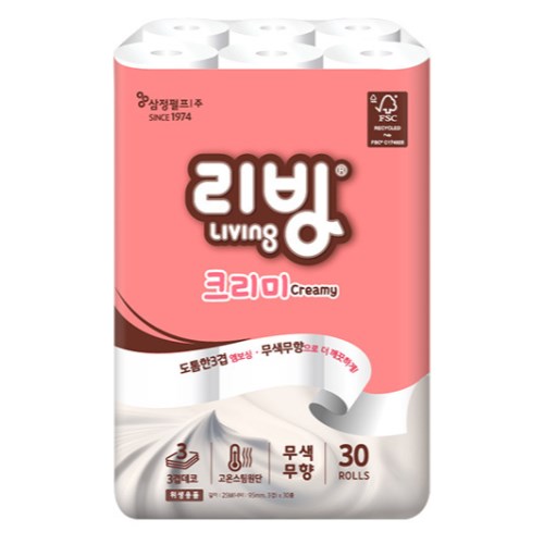 삼정펄프 리빙 크리미 25m (30롤) (4팩)