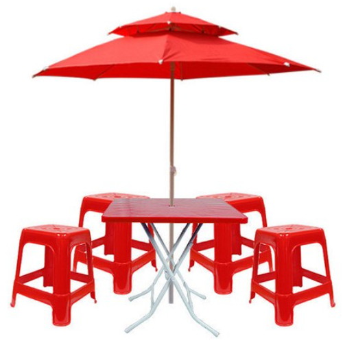 호가 대형 파라솔 + 사각 테이블 + 사각 의자 4개