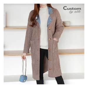 데님카라 꽈배기 롱 단추 가디건_C2212CD607D