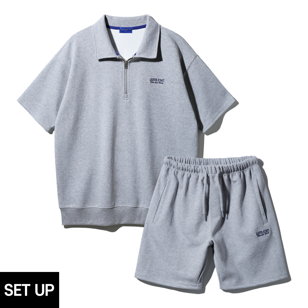 웨니스 앨빈클로 AMUSE 반집업 카라 반팔 맨투맨 밴딩 반바지 셋업