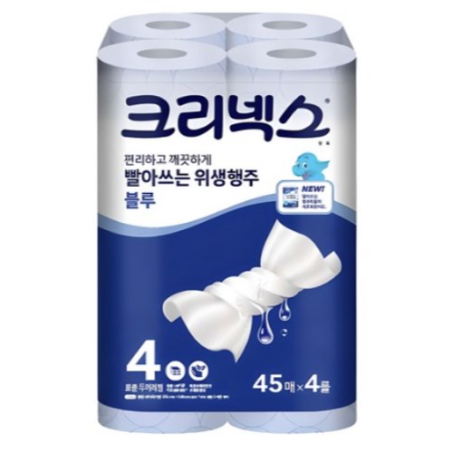 유한킴벌리 크리넥스 빨아쓰는 위생행주 블루 45매 (4입) (2팩(8입))