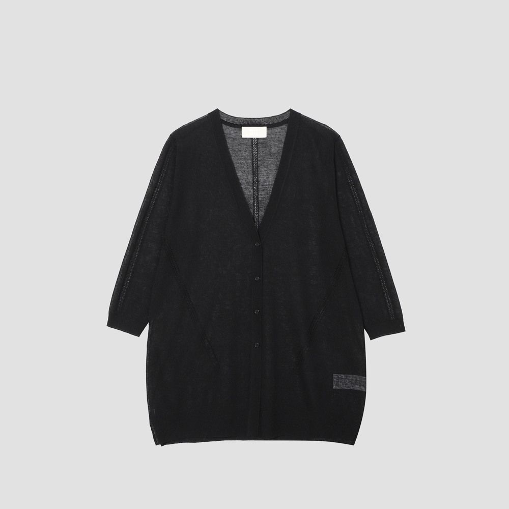 유닛 린넨 블렌드 브이넥 니트 가디건 UFJKCA25NN-BLACK_이미지
