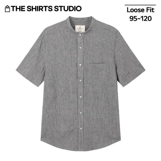 더셔츠스토리 더셔츠스튜디오 루즈핏 린넨혼방 차이나카라 반팔셔츠 (그레이)