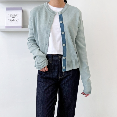  샵앤 여성 국산 펀칭 크롭 V넥 니트 가디건 WDM-WKN-2L-UND 5047