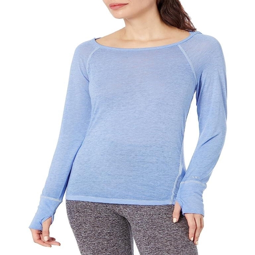 여성용 긴소매 메탈릭 로고 탑, 울트라마린., S 394412