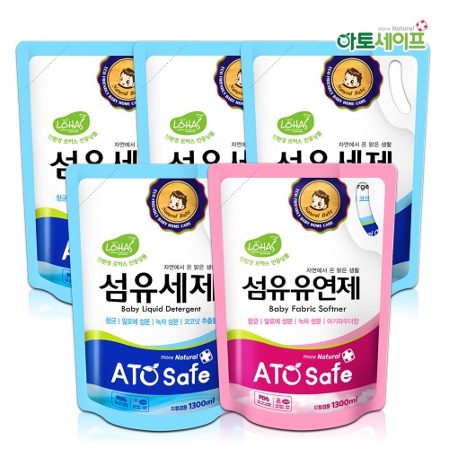 유아 1.3L 리필 세탁세제 4개+유연제 파우더향 1개