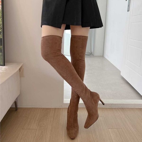 오너클랜 가을 스웨이드 싸이 하이 슬림 라인 여성 롱 부츠 WFK3694_2_이미지