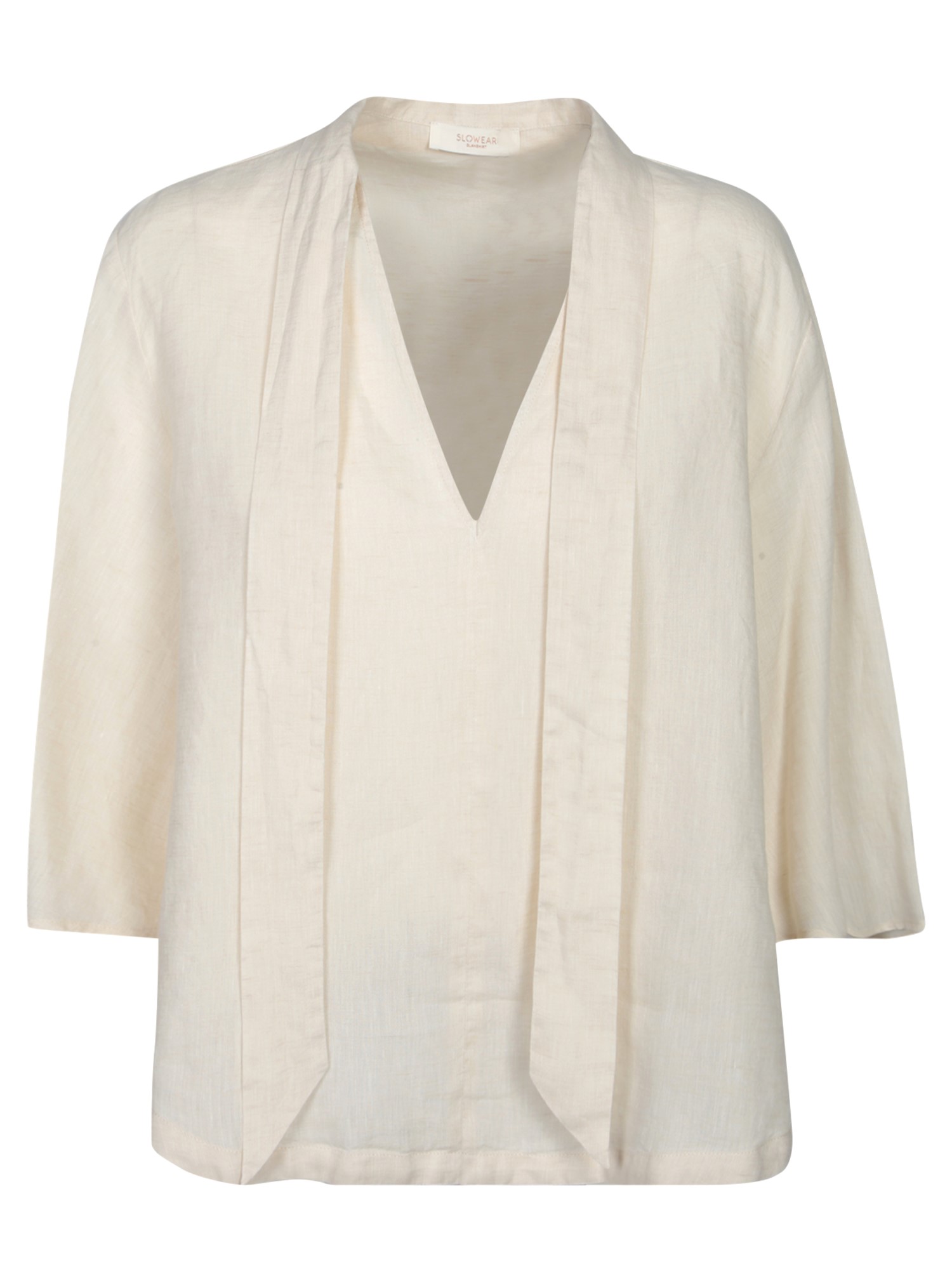 인코텍스 INCOTEX 라이트 웨이트 linen 블라우스 with a V-넥라인. Three-quarter sleeves. Relaxed 핏. 5S1004L7022020