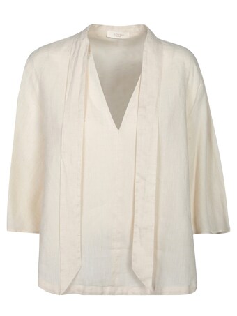 인코텍스 INCOTEX 라이트 웨이트 linen 블라우스 with a V-넥라인. Three-quarter sleeves. Relaxed 핏. 5S1004L7022020