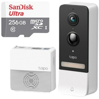 TP-Link Tapo <b>무선</b> 스마트 비디오 도어벨 + Sandisk Ultra micro SD 256GB