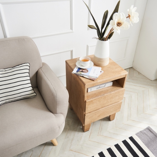 동서가구 하프탑 고무나무 원목 높은 협탁 420_이미지