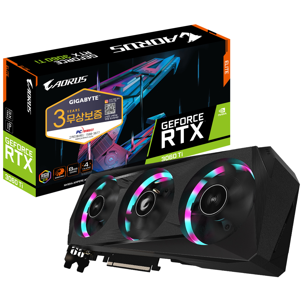 GIGABYTE AORUS 지포스 RTX <b>3060</b> <b>Ti</b> ELITE D6 8GB 피씨디렉트