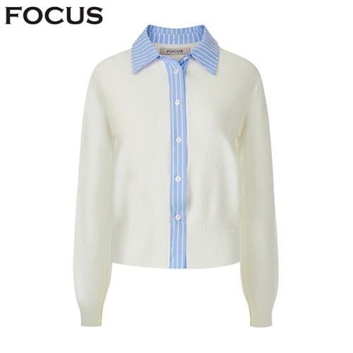 포커스 스트라이프 셔츠 배색 니트 가디건_VFI6S1KC4551