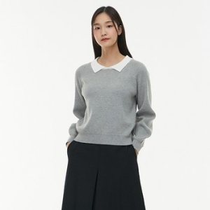 LAP 배색 카라 울 베이직 니트 AQ1KH221_DG_이미지