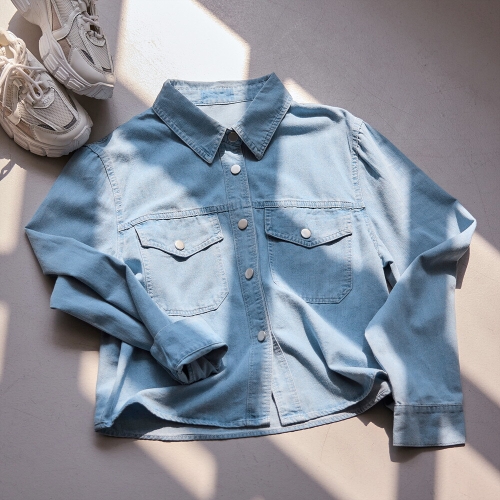 커스텀에이블 크롭 포켓 데님 셔츠_T2604BL052A_이미지