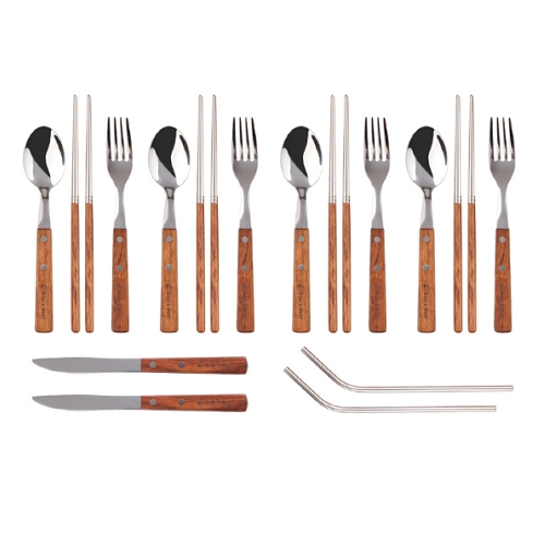 스테인리스 우드 커트러리 세트 4인용