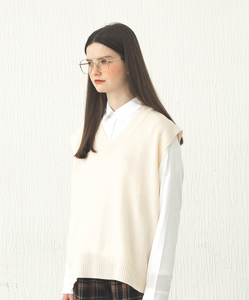 핑크파인애플 BOXY KNIT VEST (아이보리)_이미지