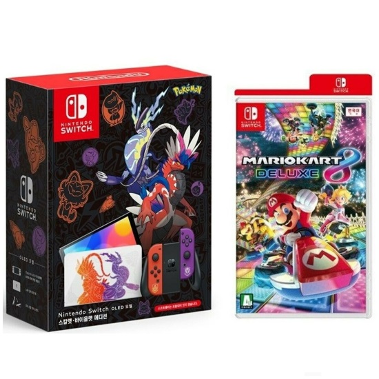 Nintendo 닌텐도 스위치 OLED 스칼렛 바이올렛 에디션 4인용 게임 패키지 (마리오카트8 디럭스)
