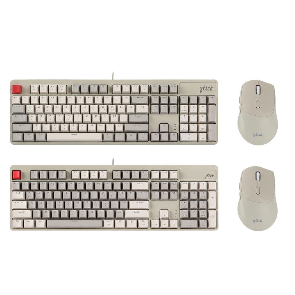 지클릭커 레트로 레드 SPMK104 저소음 풀 윤활 기계식 키보드 마우스 세트 (RB2)