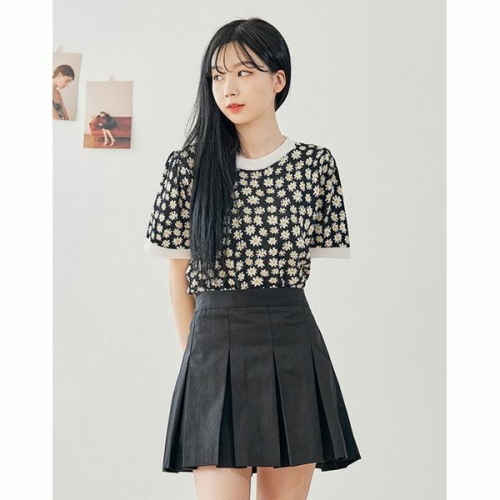 반에이크 봄꽃 반팔 니트_OB15KNME01Z_이미지