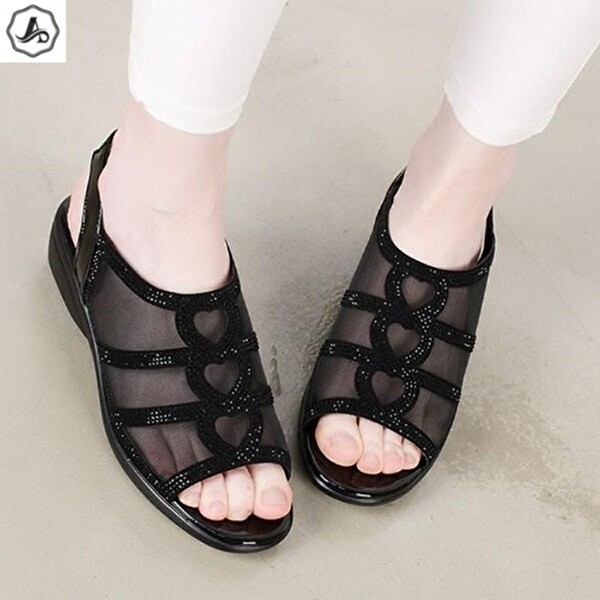 셀러허브 패션 토오픈 샌들 메쉬 하트 통굽 발편한 4cm 49502536