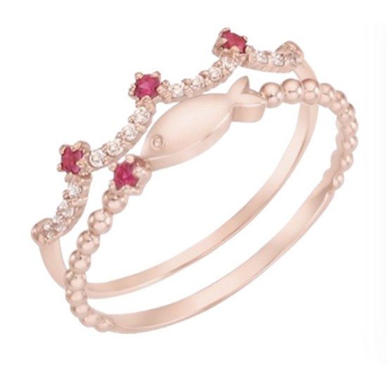 로이드 18K SET 트리플 럭키피쉬 루비 반지 LRT23056T